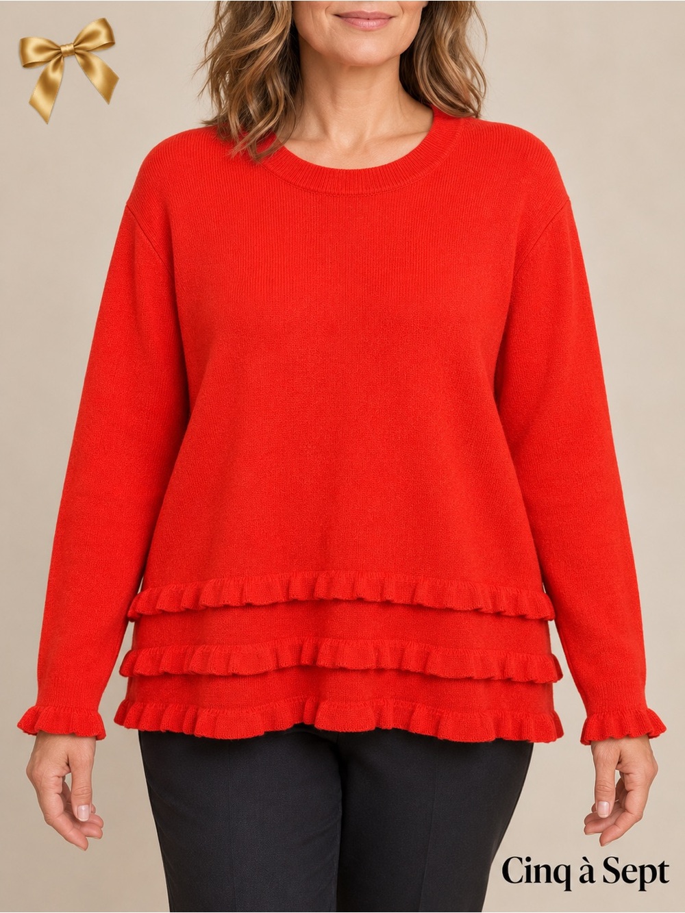 Cinq à Sept 100% Orange Cashmere Ruffle sweater L